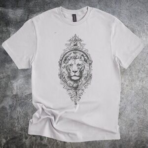 Ornate Lion Portrait Graphic Tee Black Baroque Frame Design